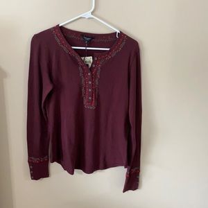 Lucky Brand ladies waffle knit Henley shirt size M